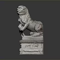 Traditional Stone Lion Sculpture with Intricate Carved Base and Ornate Details