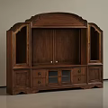 Vintage Wooden TV Cabinet With Arched Top Drawers And Glass Doors