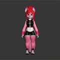 Anthropomorphic Pink Creature Red Long Hair Ponytail Black Pink Sportswear Fluffy Tail White Red Sneakers
