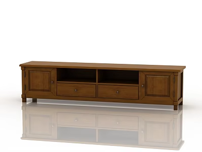 Wooden Brown TV Stand with Storage Drawers and Cabinet Doors for Living Room 3d model
