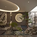 Modern Basement Interior Design With Dining Table Red Chairs Chandelier And Decorative Rug