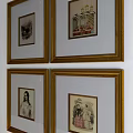 Classical Portrait Paintings With Golden Frames Hanging On White Wall