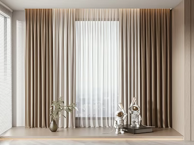 Elegant Modern Curtains With Sheer Fabric And Window Sill Green Plant Decor 3d model