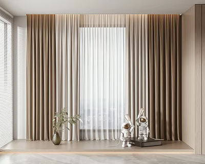 Elegant Modern Curtains With Sheer Fabric And Window Sill Green Plant Decor 3d model