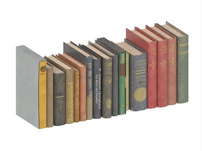 Colorful Hardcover Books With Various Spines and Covers Arranged in a Row 3d model