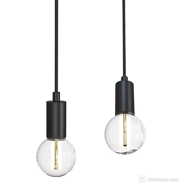 Modern Pendant Lights With Black Base And Transparent Glass Bulb Design 3d model 