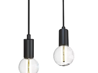 Modern Pendant Lights With Black Base And Transparent Glass Bulb Design 3d model