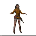 Game Movie Character In Yellow Buttoned Jacket And Shorts With Leg Tattoos Tool Belt Boots