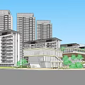 Modern High Rise And Low Rise Residential Buildings With Greenery And Blue Sky