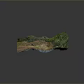 3D Terrain Model With Green Vegetation Terrace Fields And Mountain Structures