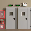 Interior With Double Gray Doors Small Windows Red Fire Equipment And Safety Alarms