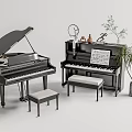 Musical Instruments and Art Supplies Featuring Black Grand Upright Pianos Stools Sheet Music and Plants