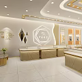 Luxurious Jewelry Store Interior With Gold Display Counters And Elegant Lighting