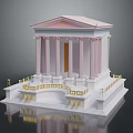 Classical Style Building With Pink Roof White Columns Steps And Golden Decorations
