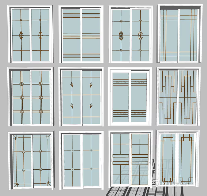Different Sliding Door Designs with Glass Patterns and Frame Styles for Interior 3d model