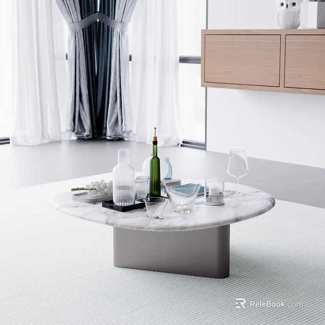 Elegant Modern Kitchen Interior With Marble Coffee Table And Wine Accessories 3d model 