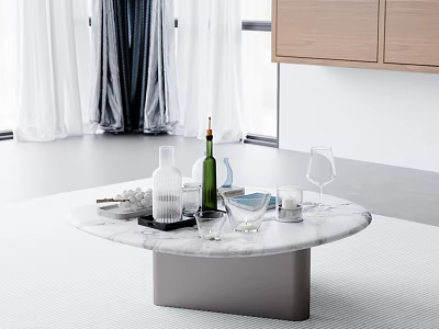 Elegant Modern Kitchen Interior With Marble Coffee Table And Wine Accessories 3d model