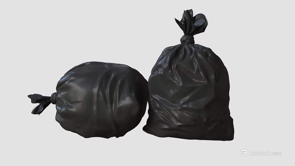 Black Plastic Trash Bags For Household Daily Use And Waste Disposal 3d model 