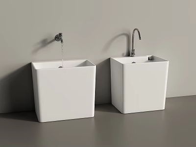 Bathroom Accessories Two White Square Sinks With Faucets In Modern Setting 3d model
