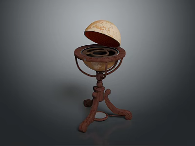 Vintage Textured Globe With Brown Metal Stand And Cream Colored Top 3d model
