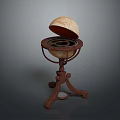 Vintage Textured Globe With Brown Metal Stand And Cream Colored Top
