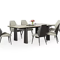 Modern Dining Table Set With Upholstered Chairs And Flower Centerpiece 3d model