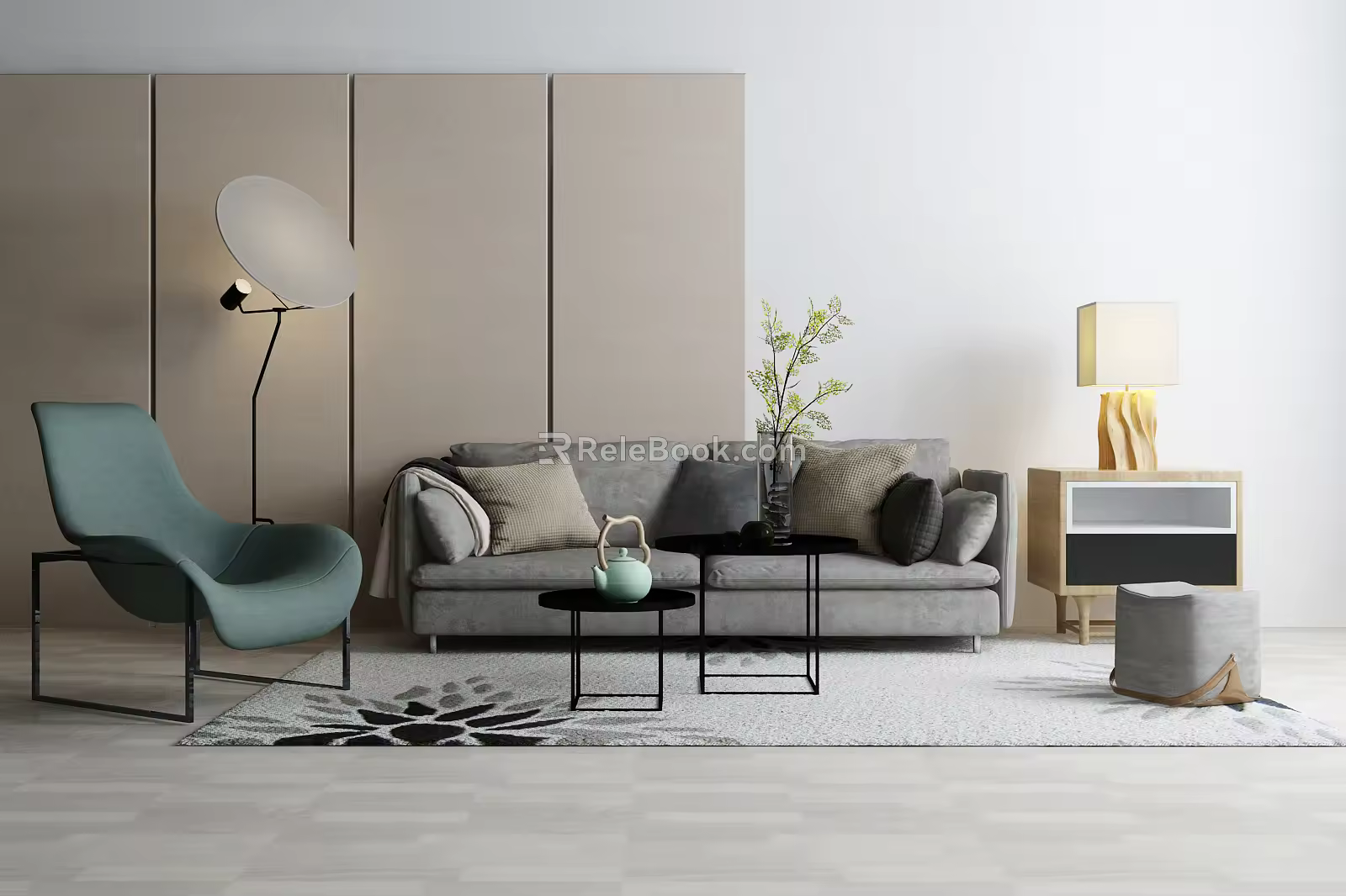 Nordic Sofa Coffee Table Combination 3d model
