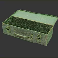 Vintage Light Green Metal Storage Box With Handle And Open Lid