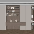 Modern Elegant Built in Wooden Bookcase with Layered Shelves Lighting and Decorative Items
