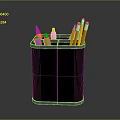 Practical Black Stationery Organizer With Colored Pens Pencils And Highlighters