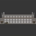 Cartoon Scene Of Two Story Building With Dark Roof And Storefront Windows