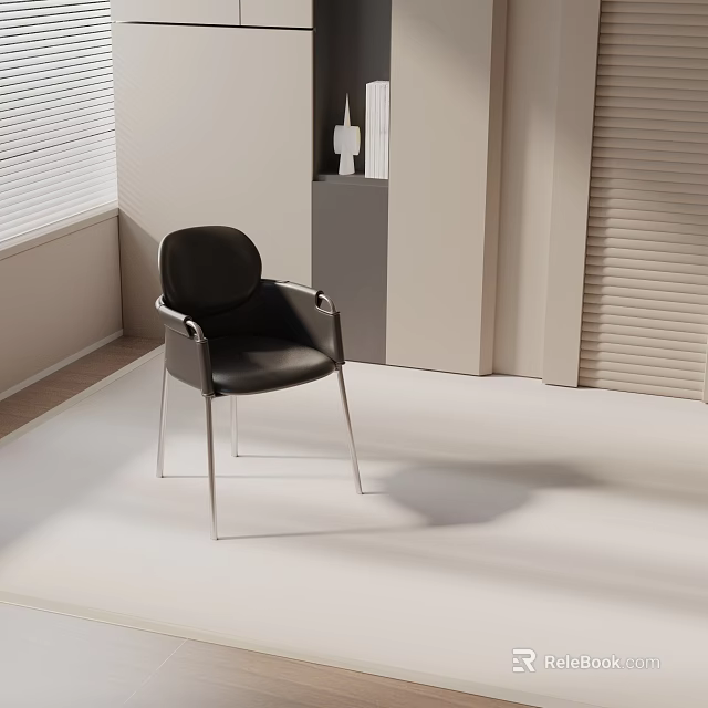 Black Dining Chair With Metal Legs In Minimalist Interior White Walls And Blinds 3d model 