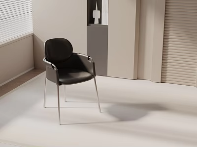 Black Dining Chair With Metal Legs In Minimalist Interior White Walls And Blinds 3d model