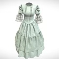 Light Green Vintage Dress With Puffed Sleeves And Lace Cuffs Ruched Details
