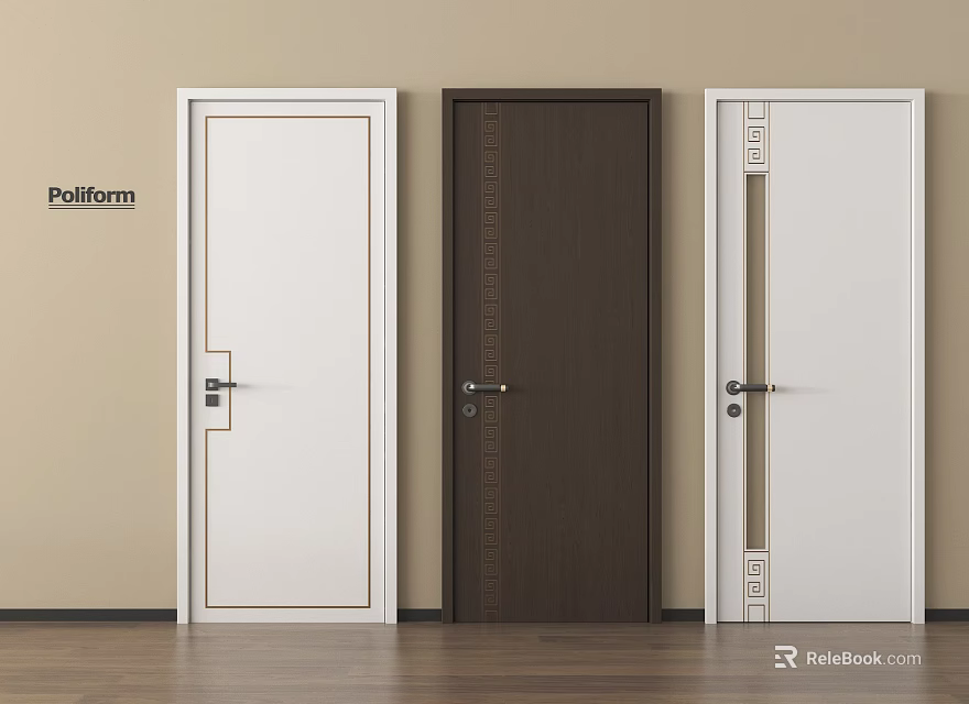 Modern Hinged Doors in White Dark Brown with Decorative Patterns Simple Lines and Sleek Frames 3d model