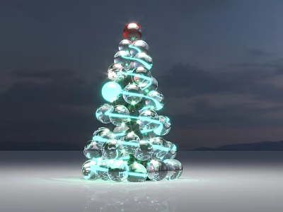 Spirally Stacked Transparent Spheres Christmas Tree With Red Top Sphere And Blue Lighting Effects 3d model