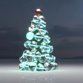 Spirally Stacked Transparent Spheres Christmas Tree With Red Top Sphere And Blue Lighting Effects