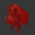Realistic Wild Boar With Orange Red Fur And White Tusks Standing On Dark Background