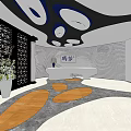 Front Desk Reception Area Modern Interior with Curved Walls Ceiling Decor and Orange Floor Patterns 3d model