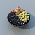 Ceramic Bowl Filled With Fresh Purple Grapes Green Grapes And Peaches On Smooth Surface