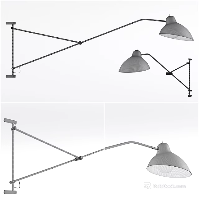 Modern Wall Lamp with Adjustable Arm Sleek Metal Structure and Round Shade for Home Lighting 3d model 