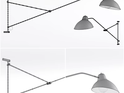Modern Wall Lamp with Adjustable Arm Sleek Metal Structure and Round Shade for Home Lighting 3d model
