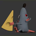 Playful Blue Animated Mouse Character Holding Large Yellow Cheese with Holes in Game Movie Scene