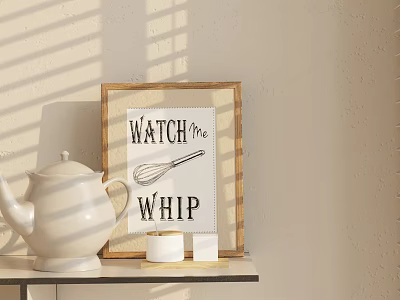 Decorative Ornament Combination With Wooden Framed Print White Teapot Small Ornaments And Sunlight Blinds 3d model