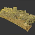 Ancient Architecture Model On Hill Slope With Green Trees And Pathway Surroundings