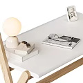 Sleek Modern Office Desk With Wooden Frame White Tabletop Beige Chair And Table Lamp