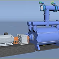 Blue Industrial Pump Equipment With Pipes Motor And Concrete Base Structure