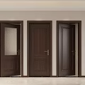 Dark Brown Wooden Hinged Doors With Glass Panel And Golden Handles For Modern Interior