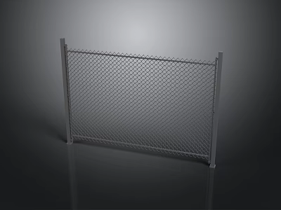 Chain Link Fence Structure With Steel Support Posts And Wire Mesh 3d model
