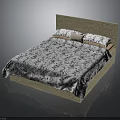 Modern Wooden Bed With Floral Pattern Bedspread And Decorative Pillows 3d model